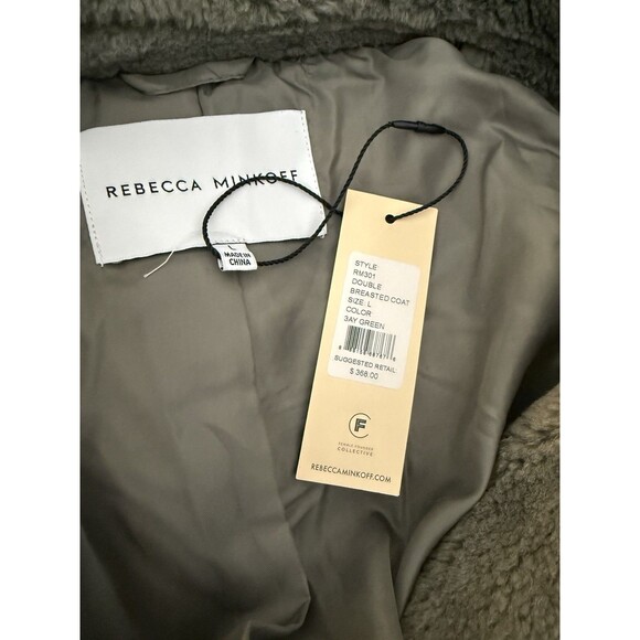 NWT! REBECCA MINKOFF Green Wool Teddy Faux Shearling Double Breasted Coat Large - Picture 11 of 12